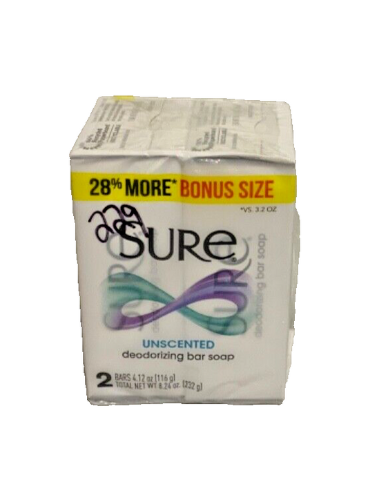 Sure Unscented Deodorizing Bar Soap 2 Bars 4.12oz (Per Bar)