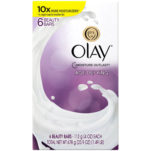 Olay Age Defying Beauty Bar Soap 10X More Moisturizers, 6 Bars