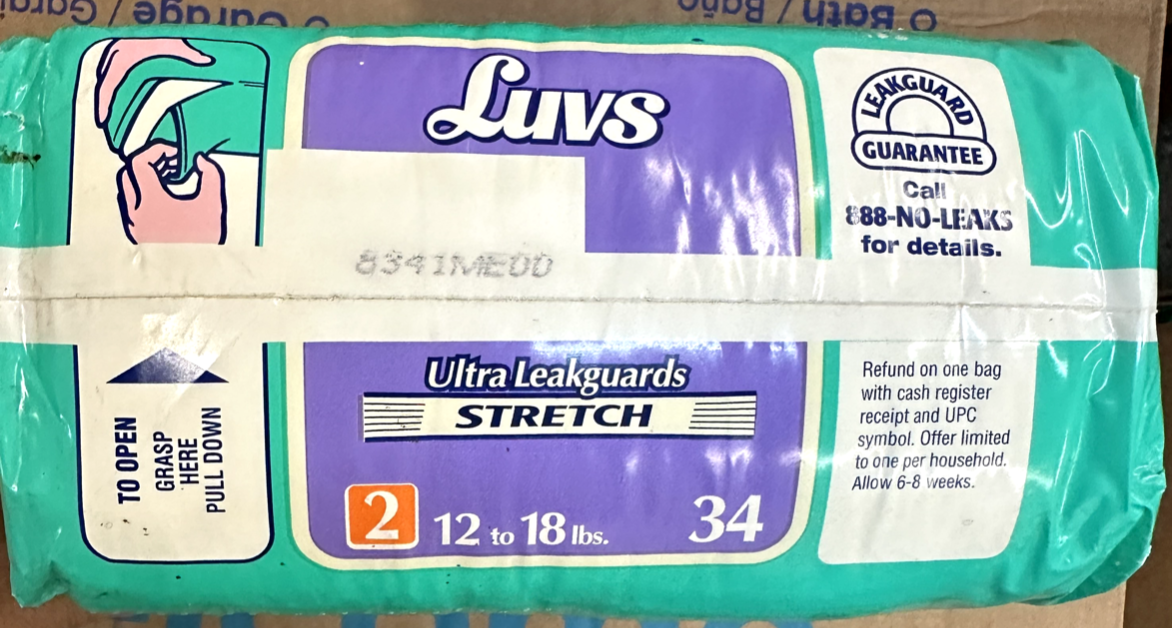 Vintage 1997 LUVS Ultra Leakguards Stretch Ultra Thin Diapers Size 2 - 34 ct