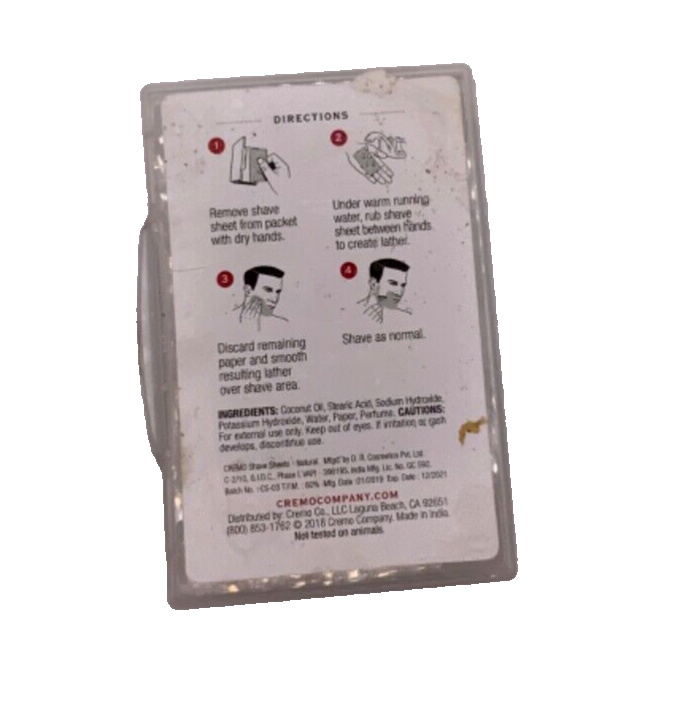 CREMO Portable Shave Sheets, 30 Lathering Shave Sheets. Just Add water *NO BOX