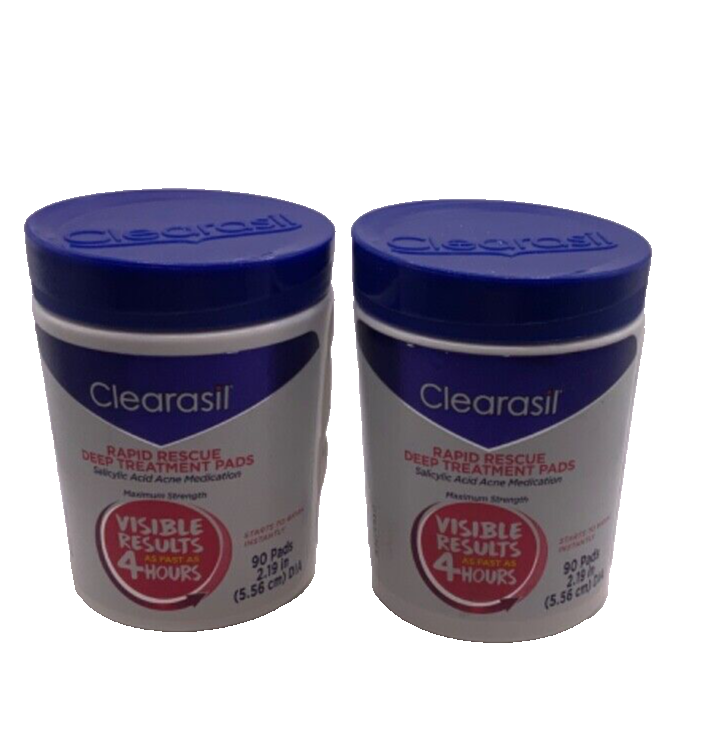 (2 Pack) Clearasil Salicylic Acid Rapid Rescue Deep Treatment Acne Pads 90 count