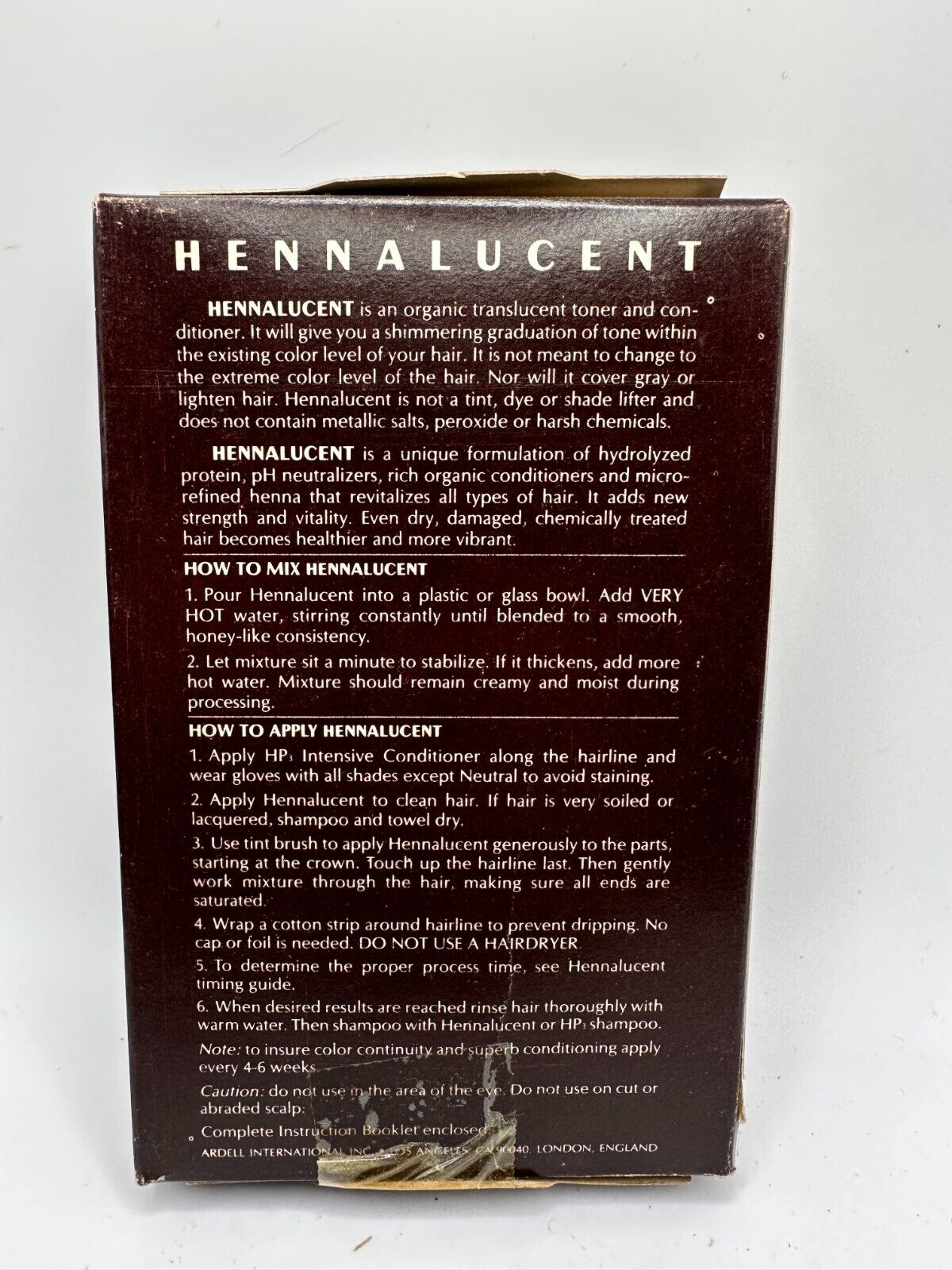 Vtg Ardell Hennalucent BARK BROWN Organic Semi-Permanent Henna Hair Color New