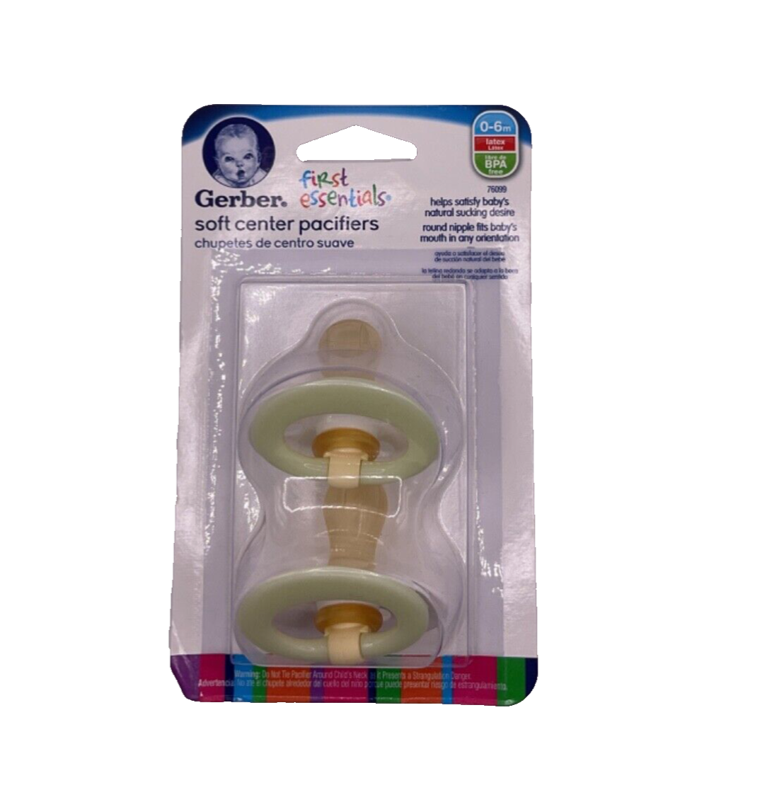 Gerber First Essentials Soft Center Pacifiers 0-6m Latex GREEN WHITE