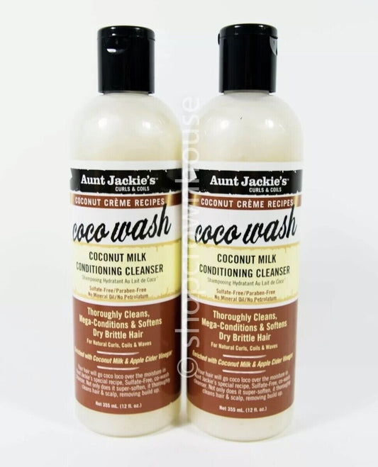 2 Aunt Jackies Curls Coco Wash Coconut Milk Conditioning Cleanser Shampoo CoWash