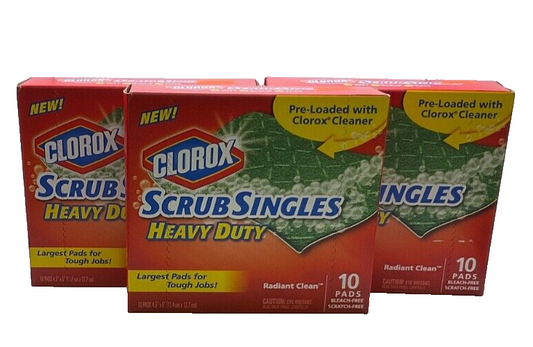 (3 PACK) Clorox Scrub Singles-Heavy Duty-Radiant Clean/10 pads per box