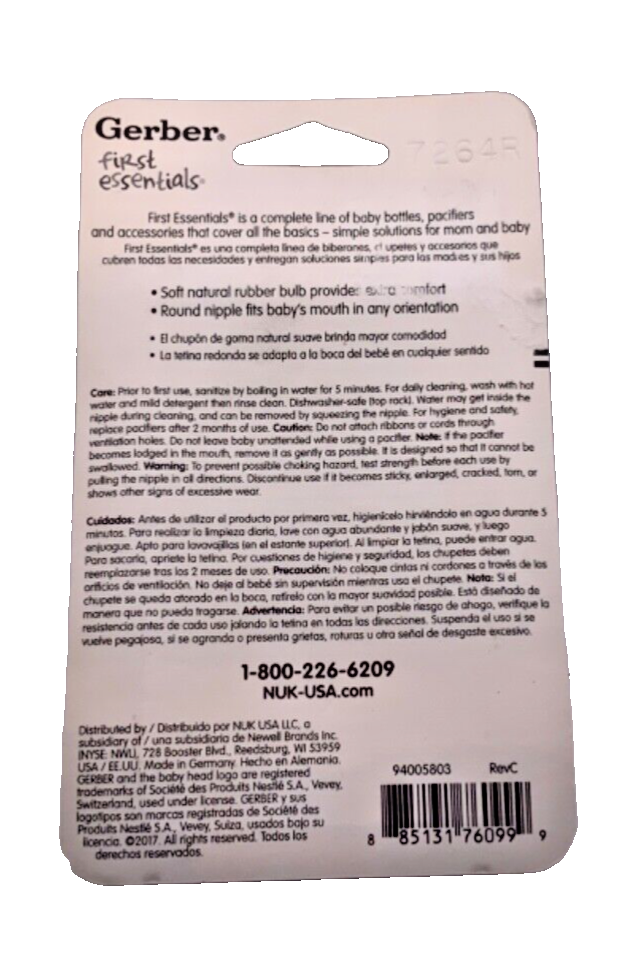 Gerber First Essentials Soft Center Pacifiers 0-6m Latex BLUE WHITE