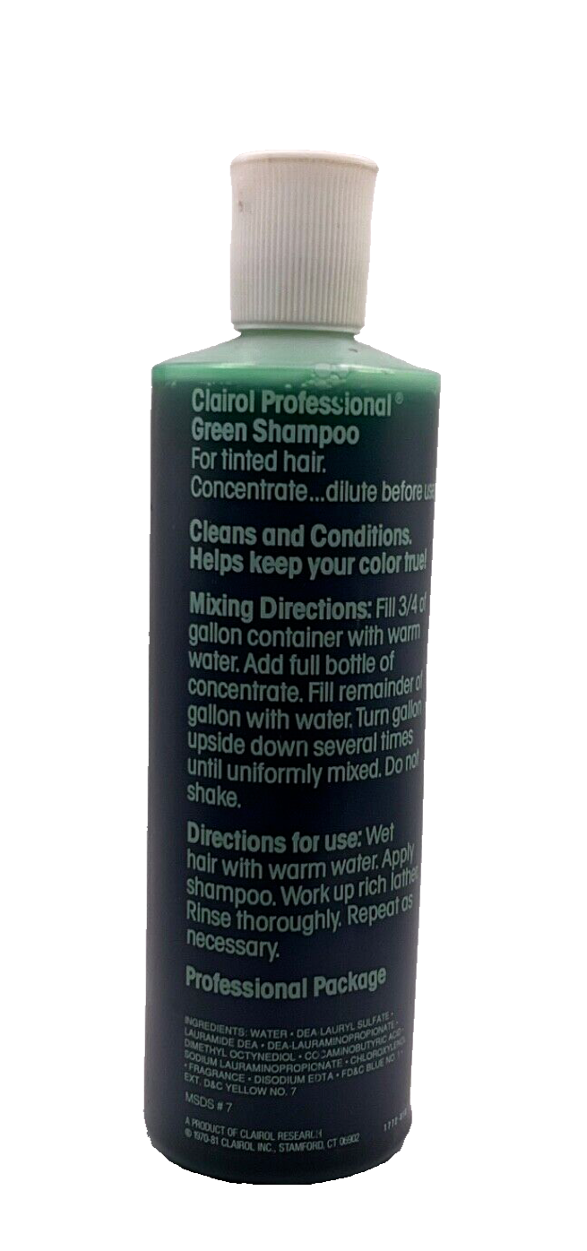 Vtg Clairol Professional Green Shampoo For Tinted Hair / 15 oz