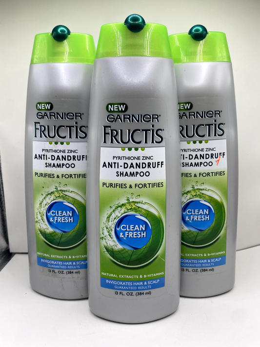Lot of 3 Garnier Fructis Anti Dandruff Clean & Fresh Shampoo 13 Oz 384ml
