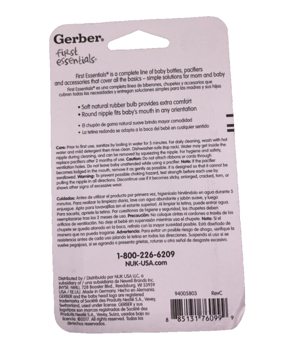 Gerber First Essentials Soft Center Pacifiers 0-6m Latex GREEN WHITE