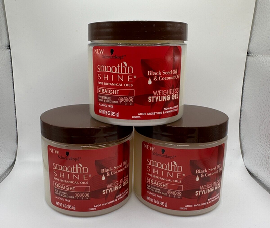 (3) Schwarzkopf Smooth N Shine Straight Gel Weightless Styling Gel 16 Oz