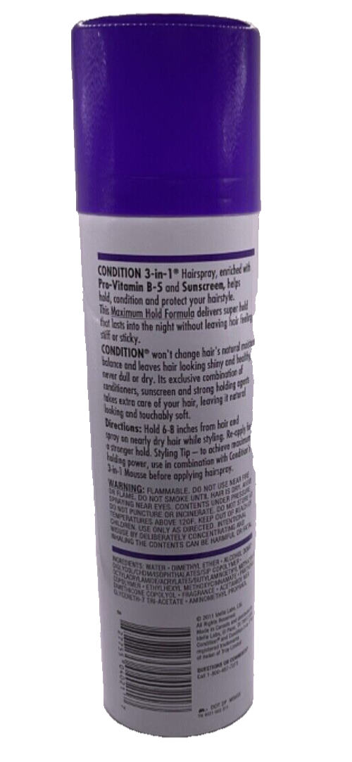 Condition 3-in-1 Maximum Hold Hairspray Scented With Sun Screen 7oz NEW