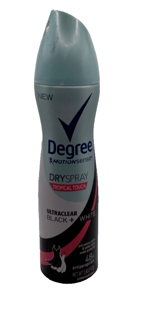 Degree MotionSense Dry Spray Tropical Touch Black + White 3.8 oz EXPIRED