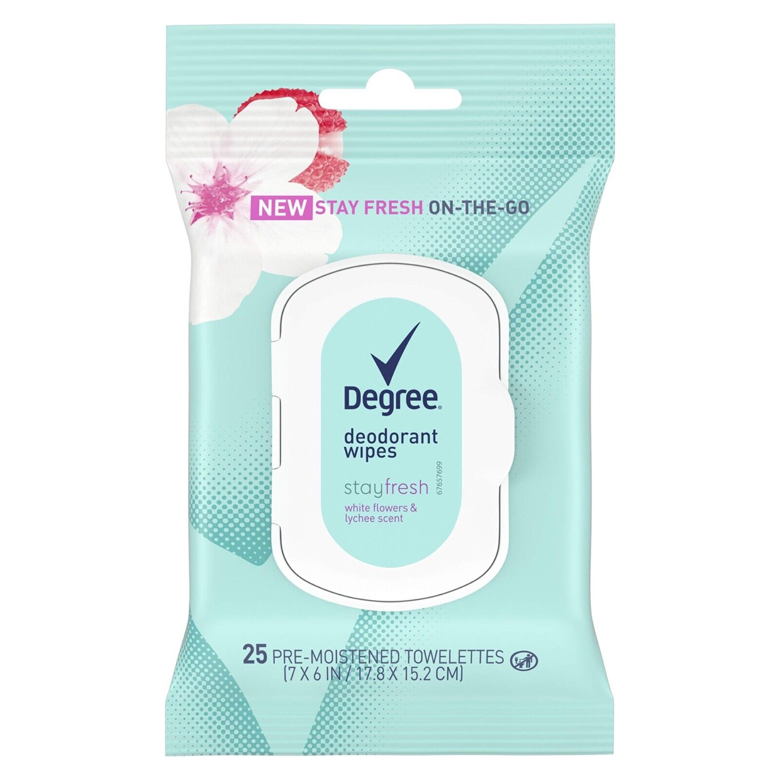 Degree Deodorant Wipes Stay Fresh On The Go Lychee 25 Pre-Moistened Towelettes
