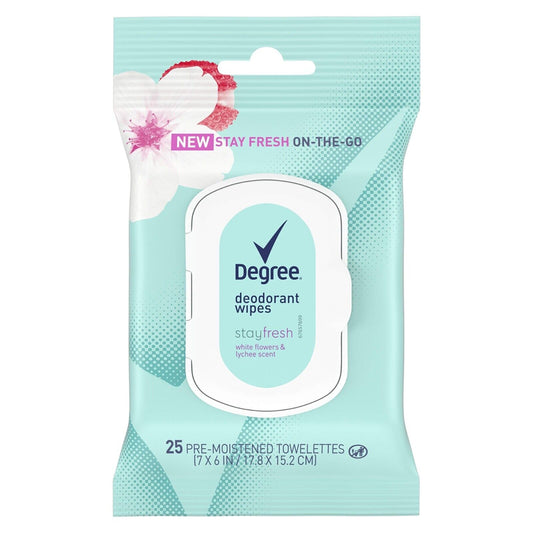 Degree Deodorant Wipes Stay Fresh On The Go Lychee 25 Pre-Moistened Towelettes