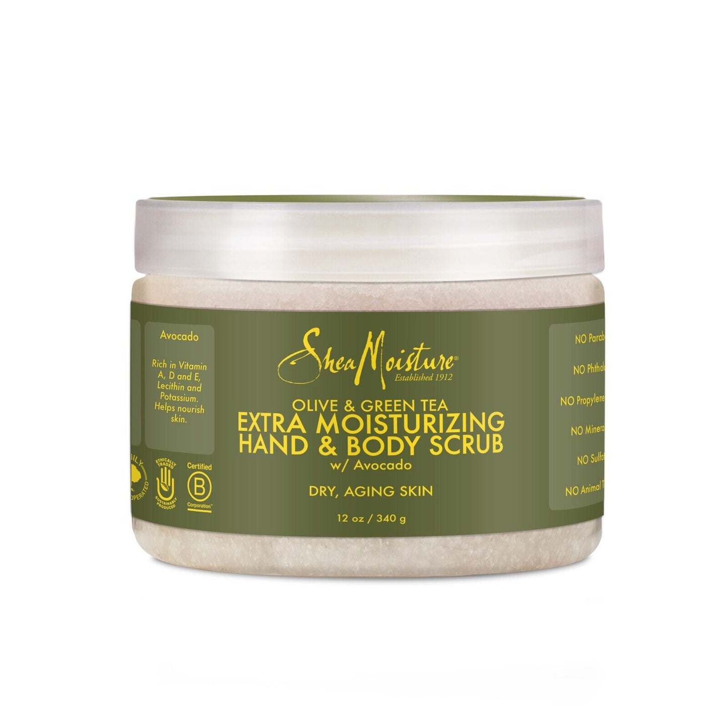 Shea Moisture Olive Green Tea Scrub Extra Moisturizing Hand Body Dry Aging Skin