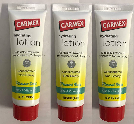(Set of 3) Carmex Hydrating Lotion Pleasant Scent with Aloe & Vitamin E 1 oz