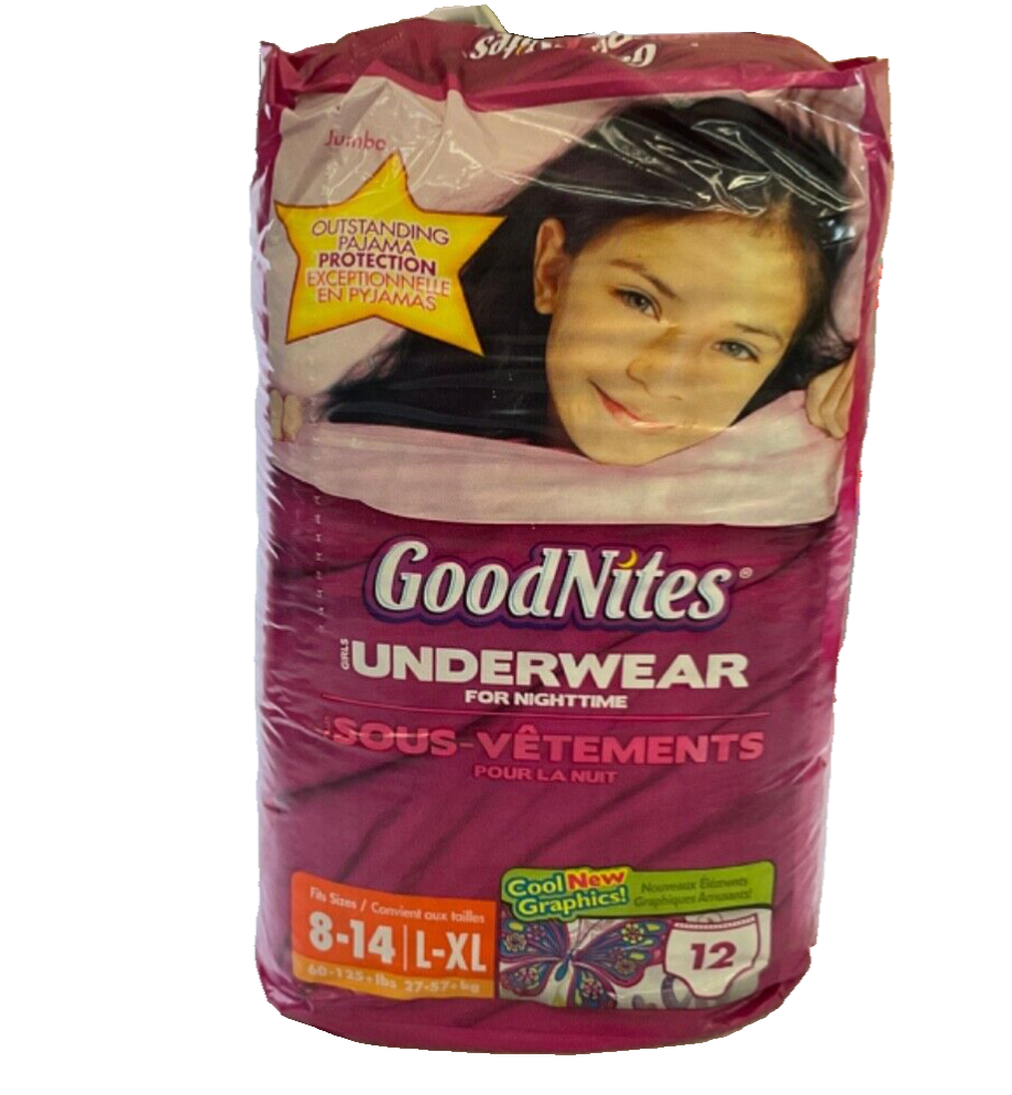 VTG GoodNites Girls Underwear for Nighttime Pull-ups Sizes 8-14 60-125+lbs 24 Ct