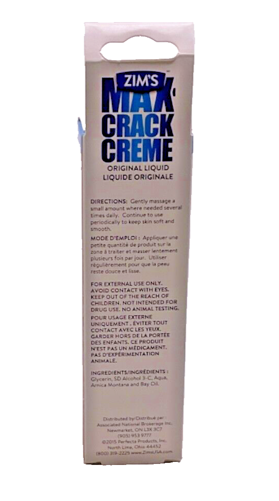 Zim's Max Crack Creme Original Liquid Formula Dry Cracked Skin 2 fl oz / 60 ml