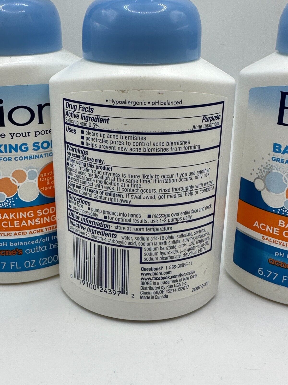 Lot of 3 Biore Baking Soda Acne Cleansing Foam 6.77 oz New