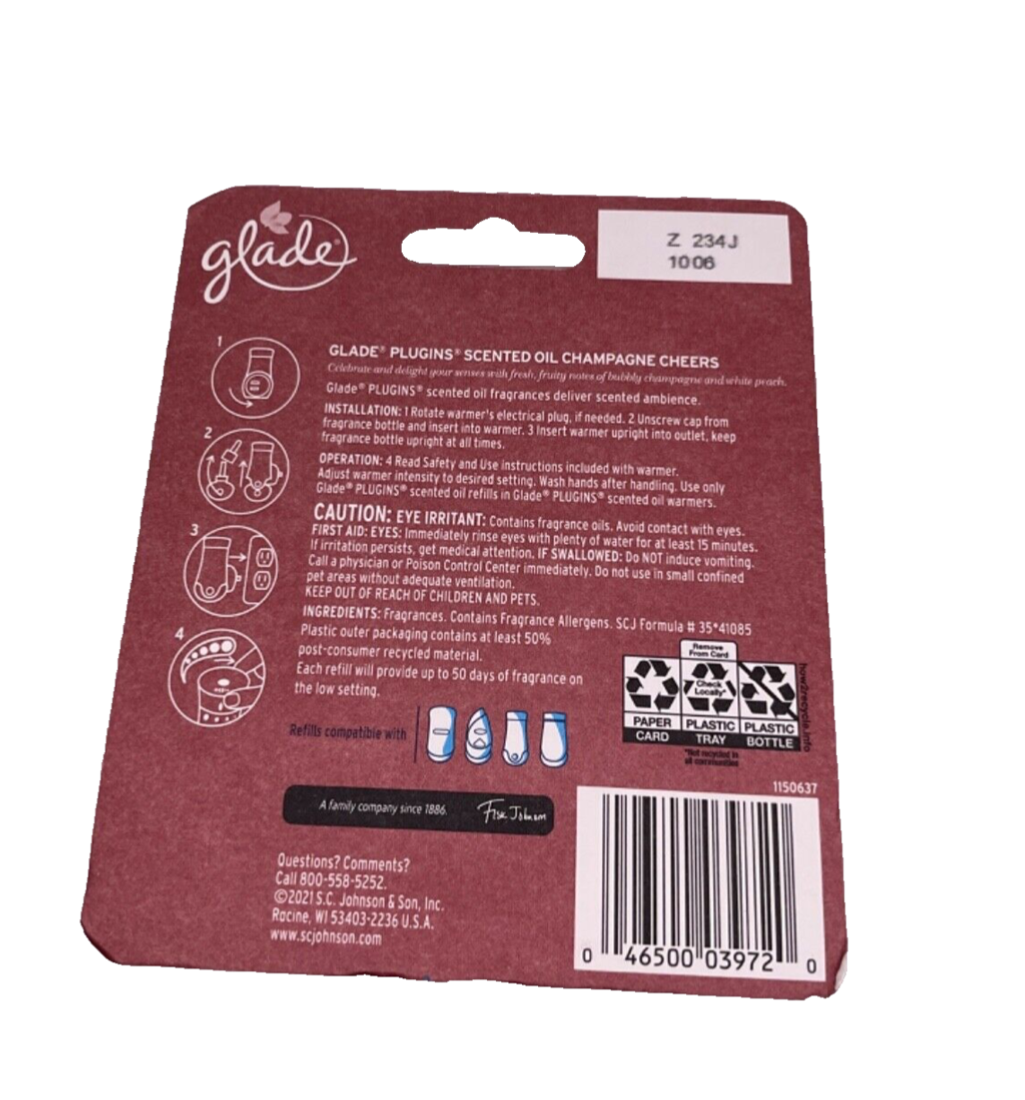 Glade CHAMPAGNE CHEERS Scented Oils Plugins 2 Refills In Pack Air Freshener