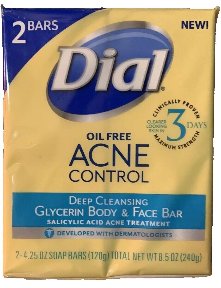 2 Pack Dial Oil Free Acne Control Deep Cleansing Glycerin Bar Soap 4.25 Oz. Each