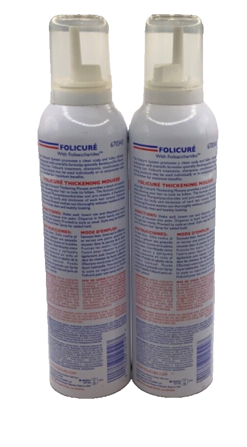 (2Pack) Folicure Thickening Mousse For Fuller, Thicker Hair Alcohol Free 8oz
