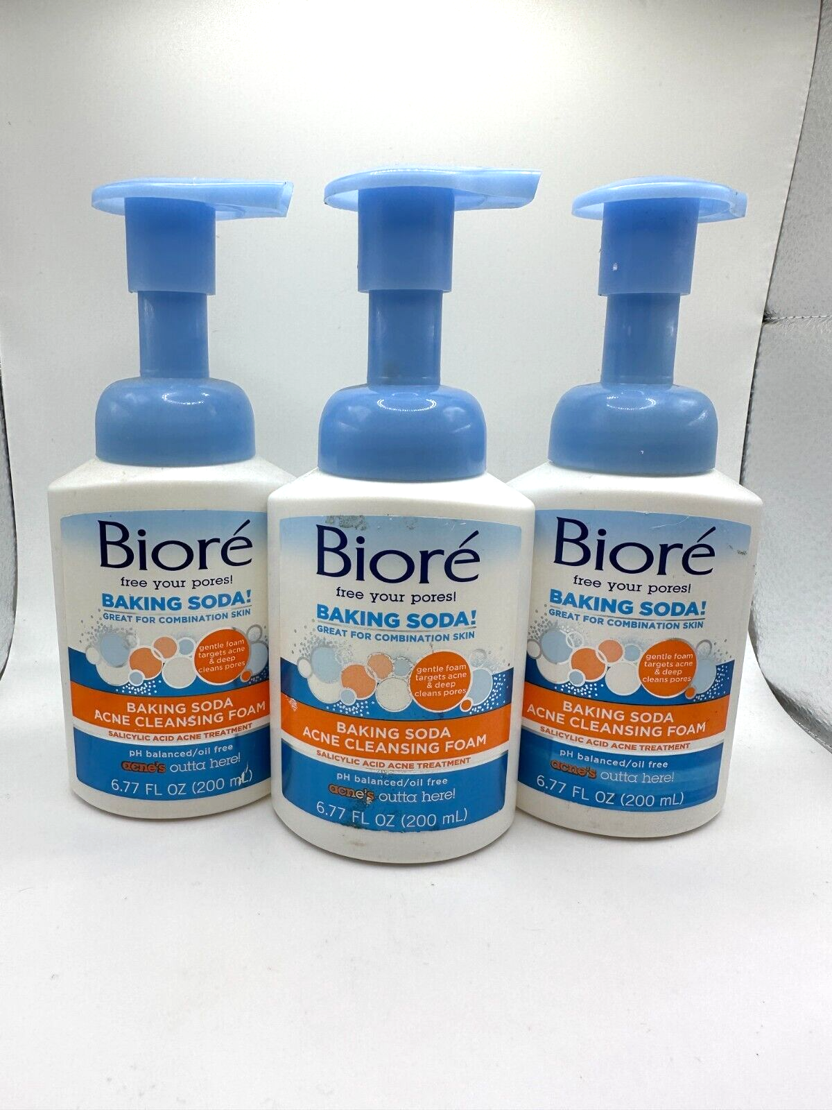 Lot of 3 Biore Baking Soda Acne Cleansing Foam 6.77 oz New