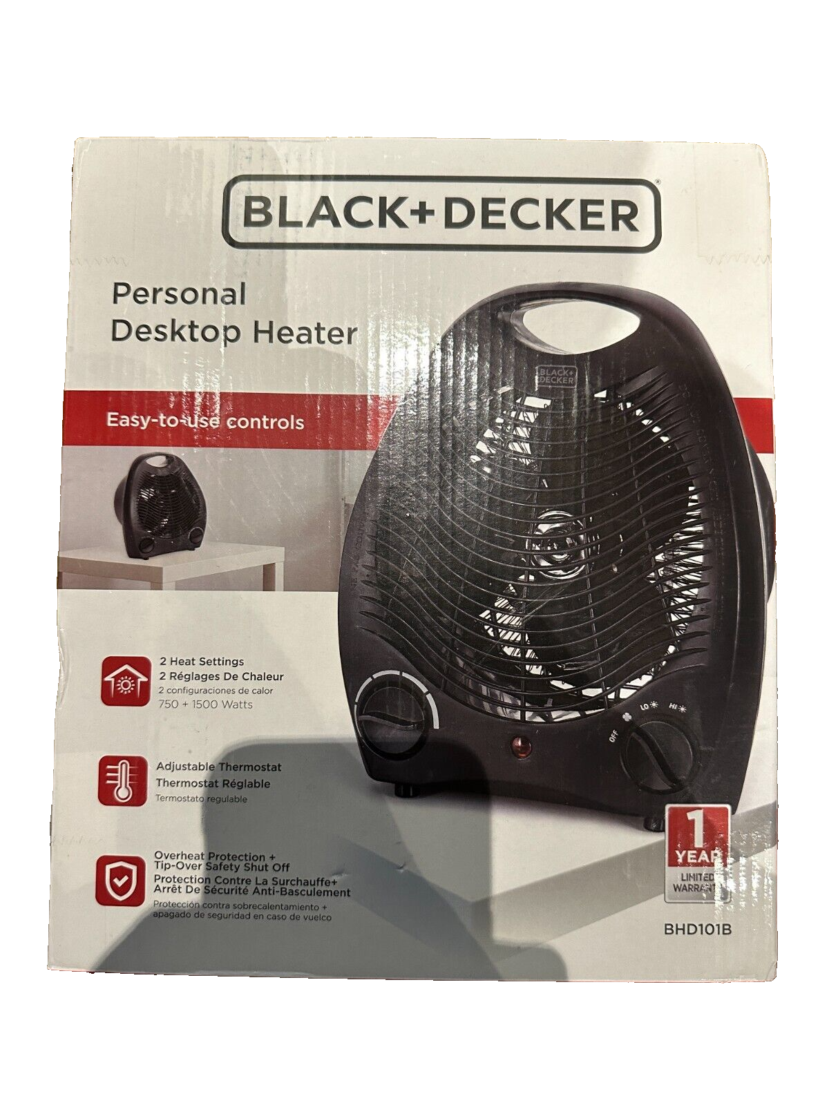 Black Decker Personal Desktop Heater Black Adj Thermostat Overheat Tip Safe NEW!