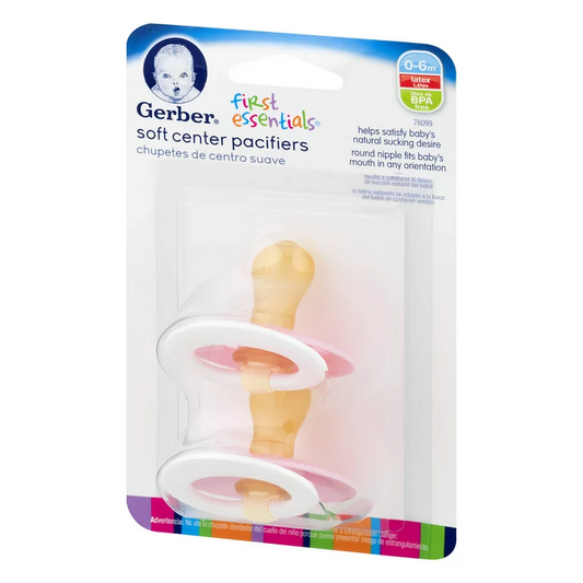 1 Pack X 2 Gerber First Essentials Soft-Center Pacifier 0-6 Pink Discontinued