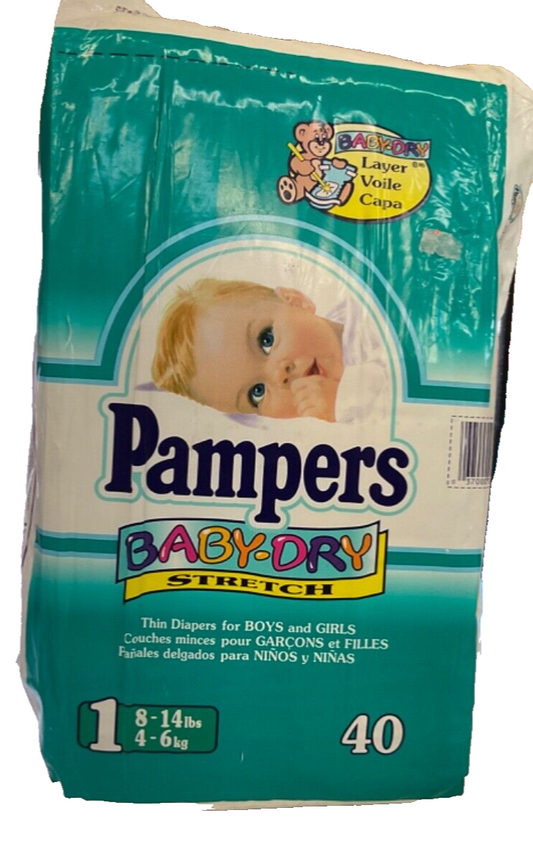 Vintage 1996 Pampers Baby-Dry Stretch Size 1 8-14 lbs 40 Count