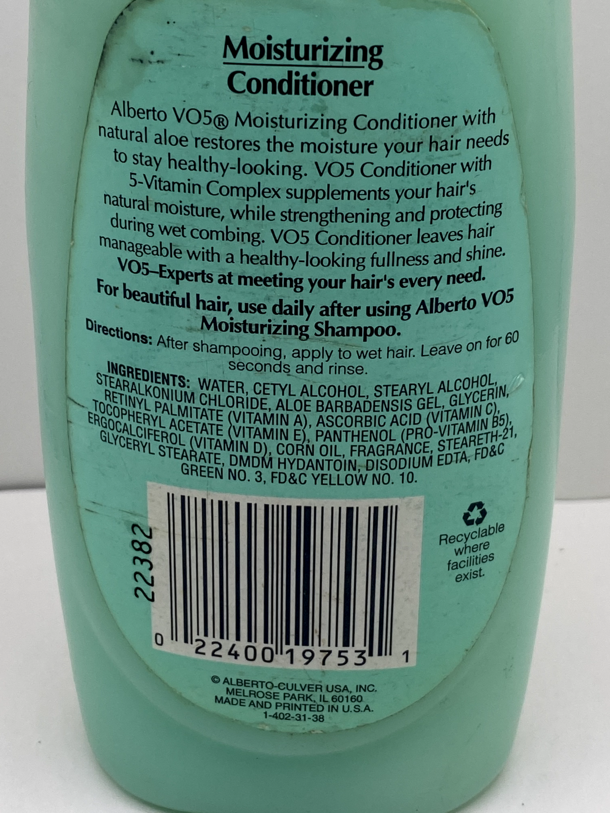 Vintage Alberto VO5 Moisturizing Aloe Conditioner 15 oz For Dry Damaged Hair