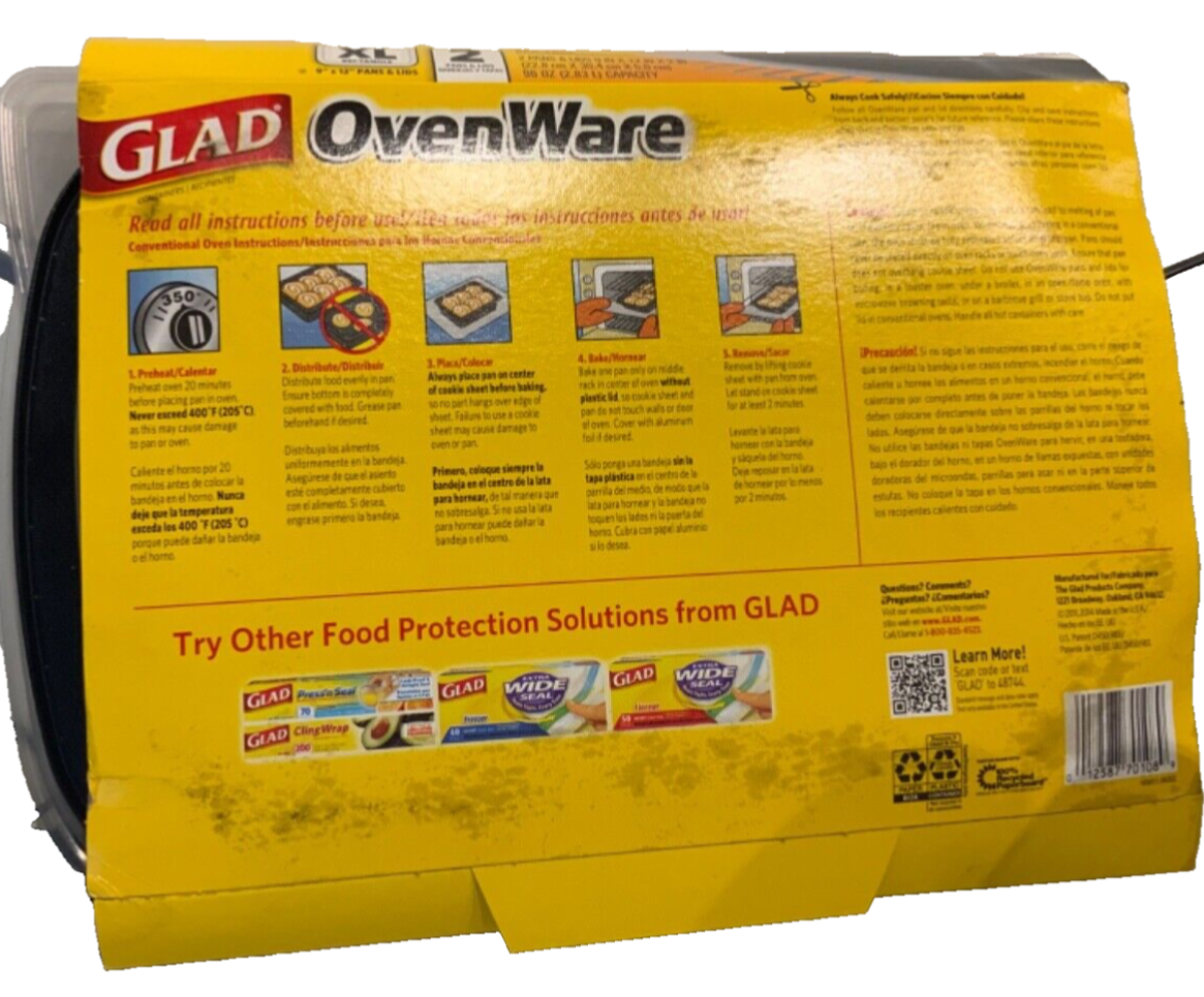 Glad XL Containers OvenWare 2 Pans & Lids 9in X 12in X 2in