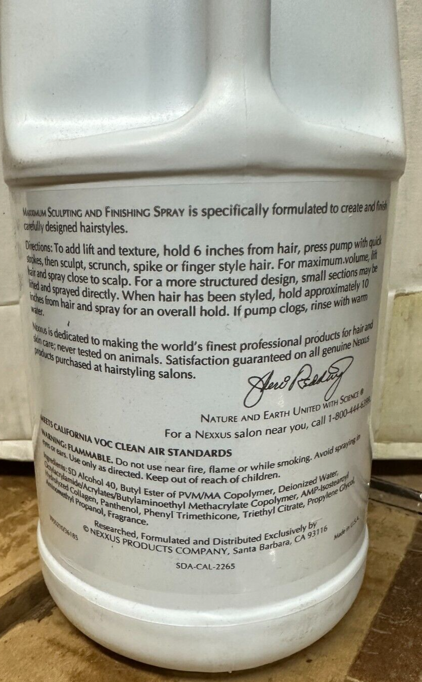 Nexxus Maxximum Sculpting And Finishing Spray 1.9 L / Half Gallon *RARE