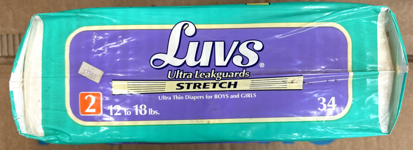 Vintage 1997 LUVS Ultra Leakguards Stretch Ultra Thin Diapers Size 2 - 34 ct