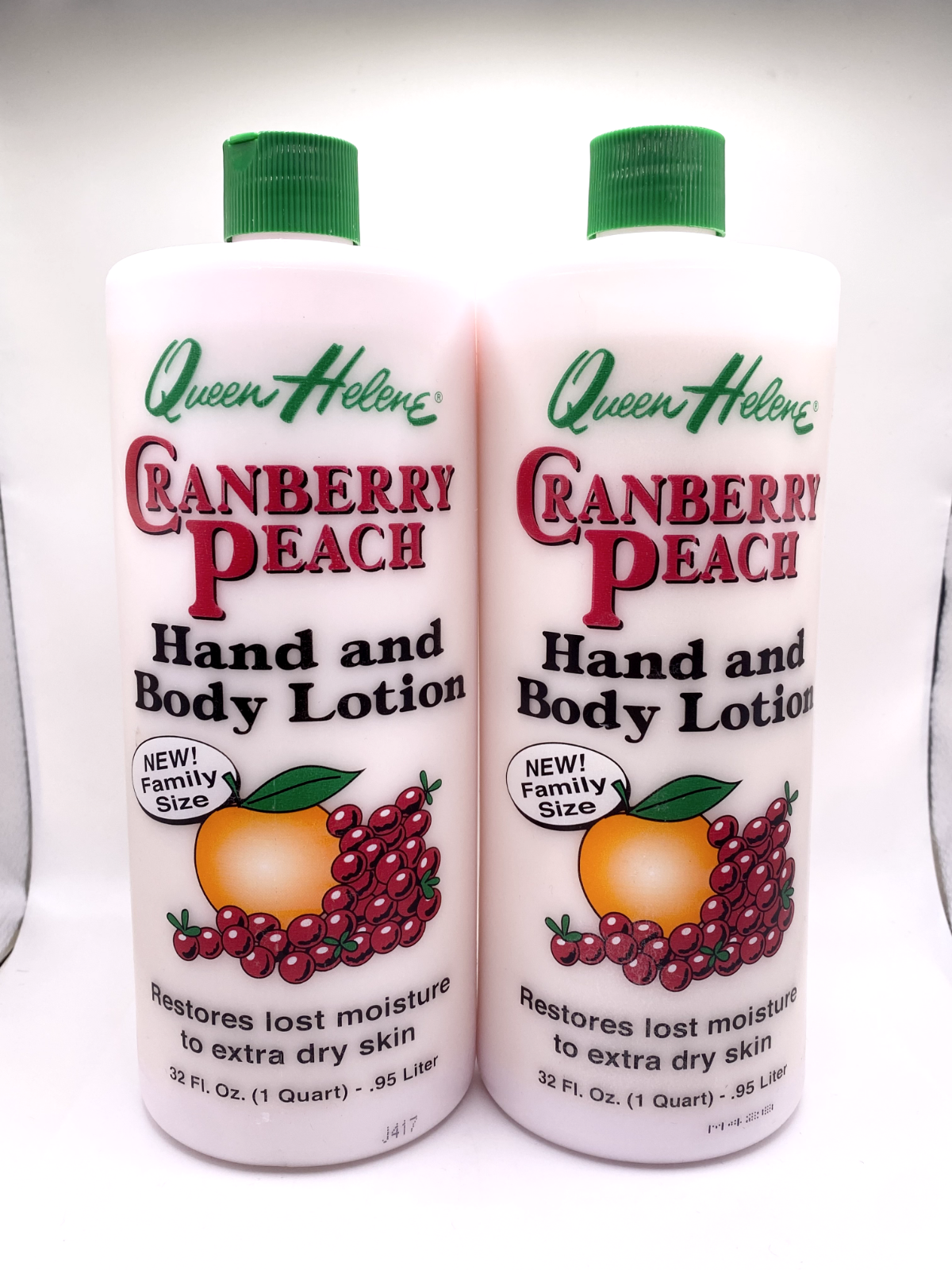 (2) Queen Helene Cranberry Peach Hand & Body Lotion Restores Moisture 32 oz