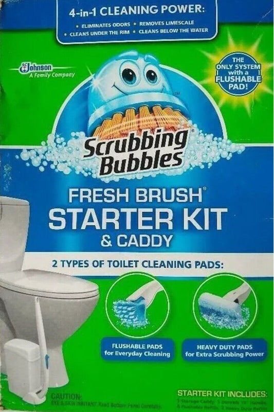 Scrubbing Bubbles Fresh Brush Starter Kit Caddy 2 Cleaning Pad **DAMAGED BOX**