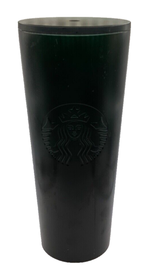 Starbucks Cold Cup NO STRAW Stainless Black W Green Gradient Color 24oz