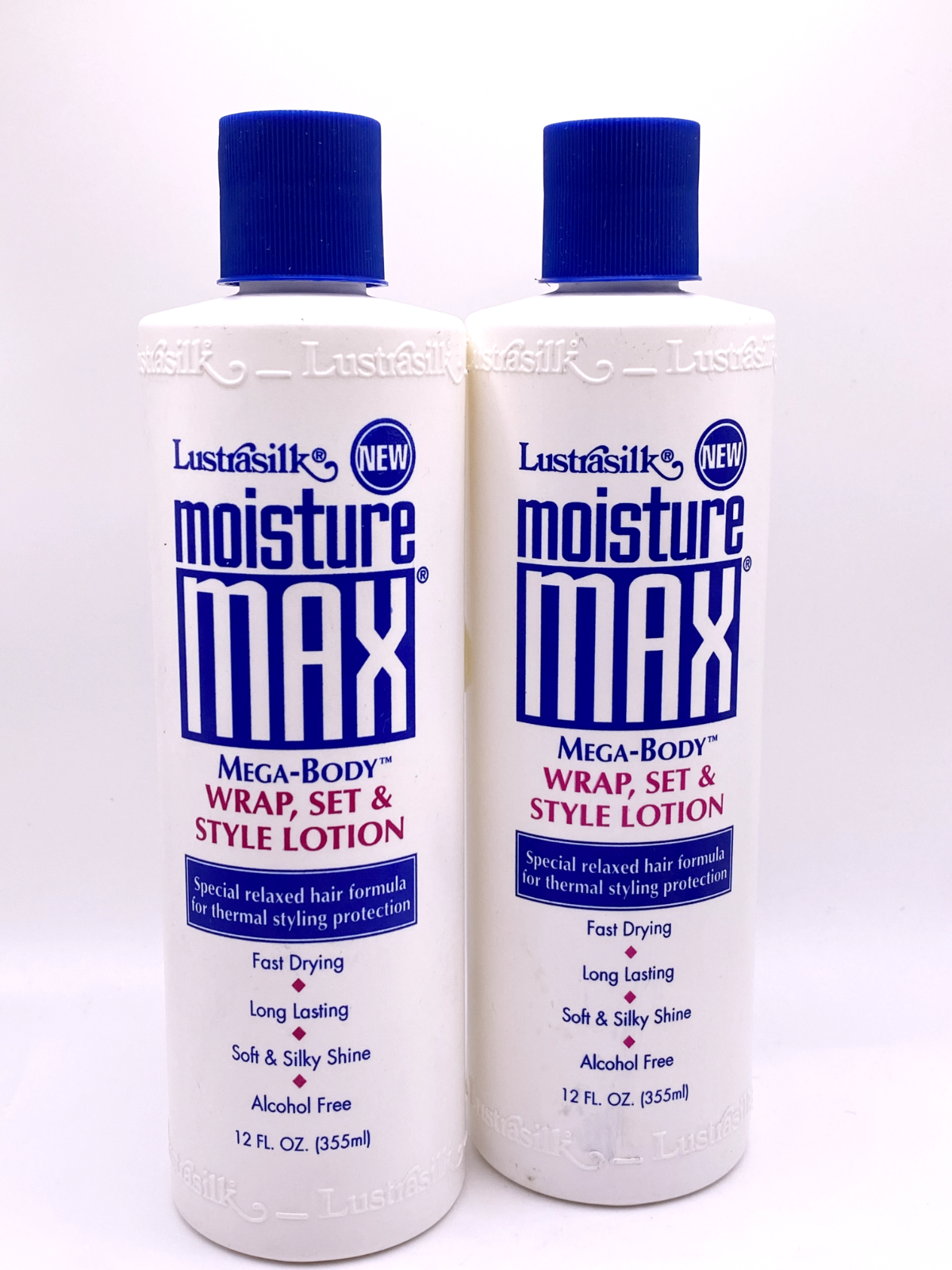 (2) Lustrasilk Moisture Max Mega-body Wrap, Set & Style Lotion. 12 Fl Oz Each.