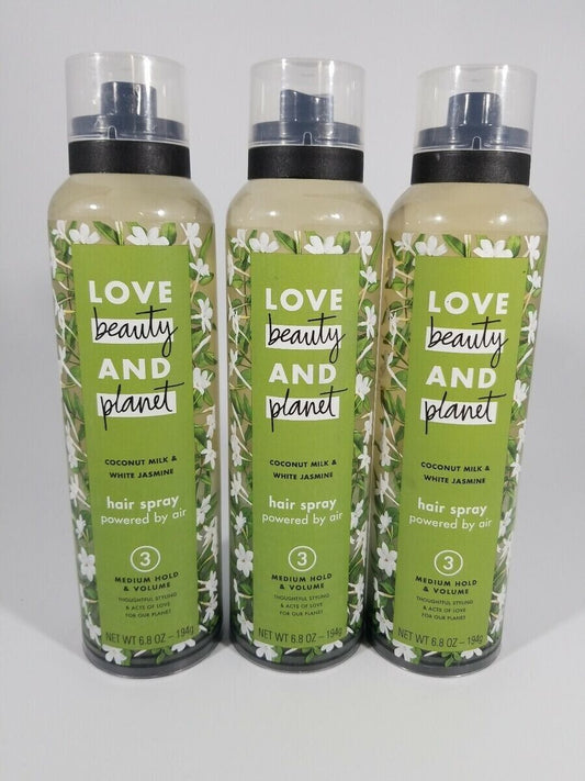 3 Love Beauty Planet Hair Spray 6.8 Oz Coconut Milk Jasmine #3 Medium Hold & Vol
