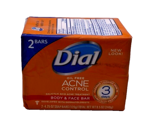 2 Pack Dial Oil Free Acne Control Body & Face Bar / 4.25 oz each