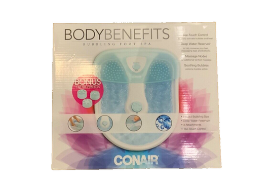 Conair Bodybenefits Bubbling Foot Spa Heated 3 Attachments Toe Touch Control